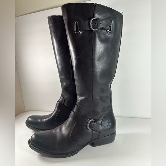 Born Shoes - Born Womens Turne Knee High Zip On Boots Black Leather Size 9m